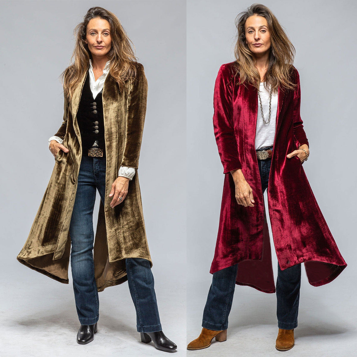 Women's Clothing Velvet Long Cardigan Solid Color Retro Split Coat And Trench Coat Loose Overcoat