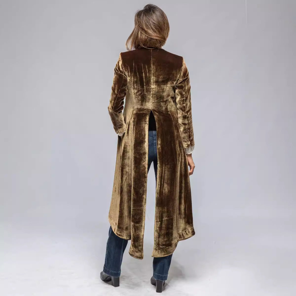 Women's Clothing Velvet Long Cardigan Solid Color Retro Split Coat And Trench Coat Loose Overcoat