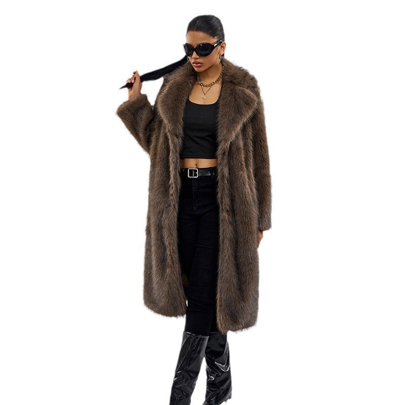 Fox Fur Extended Overcoat Coat European And American Leisure Overcoat