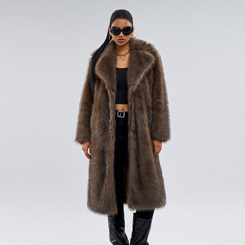 Fox Fur Extended Overcoat Coat European And American Leisure Overcoat