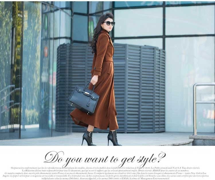 Thick Wool Slim-fit Hepburn Style Ultralong Overknee Overcoat For Women