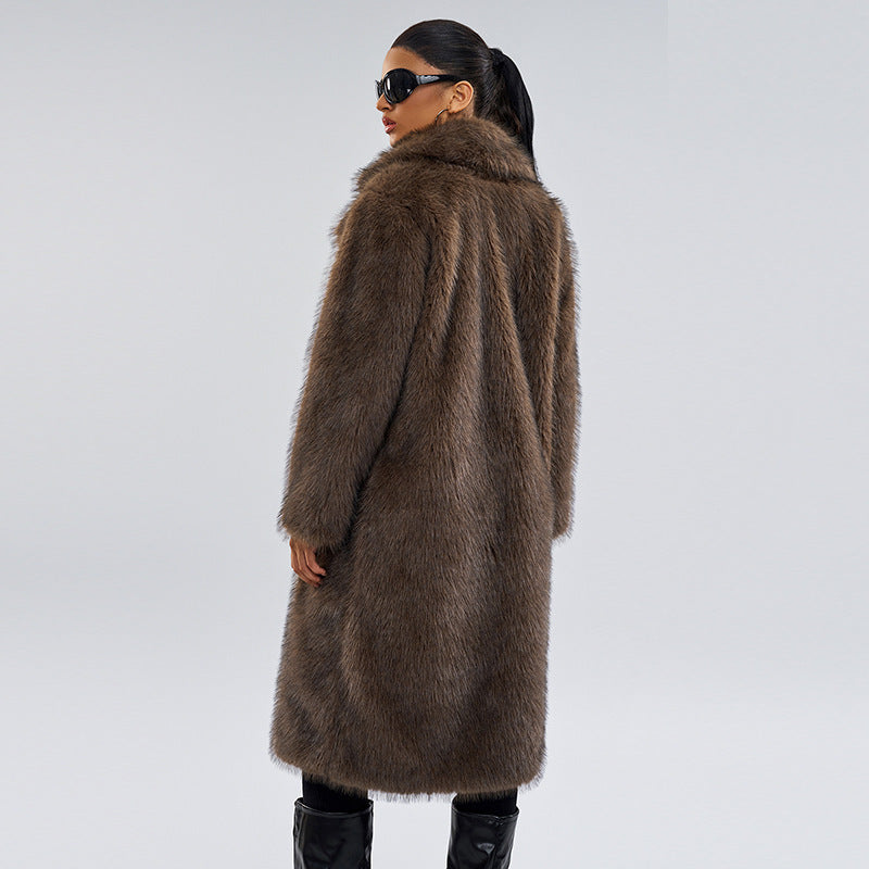 Fox Fur Extended Overcoat Coat European And American Leisure Overcoat