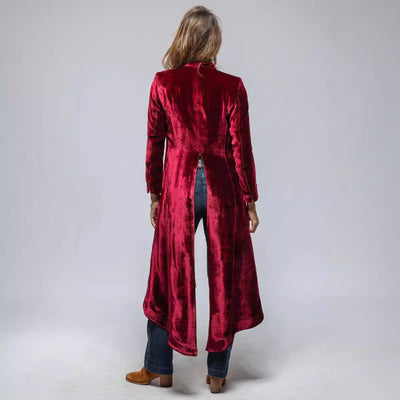 Women's Clothing Velvet Long Cardigan Solid Color Retro Split Coat And Trench Coat Loose Overcoat