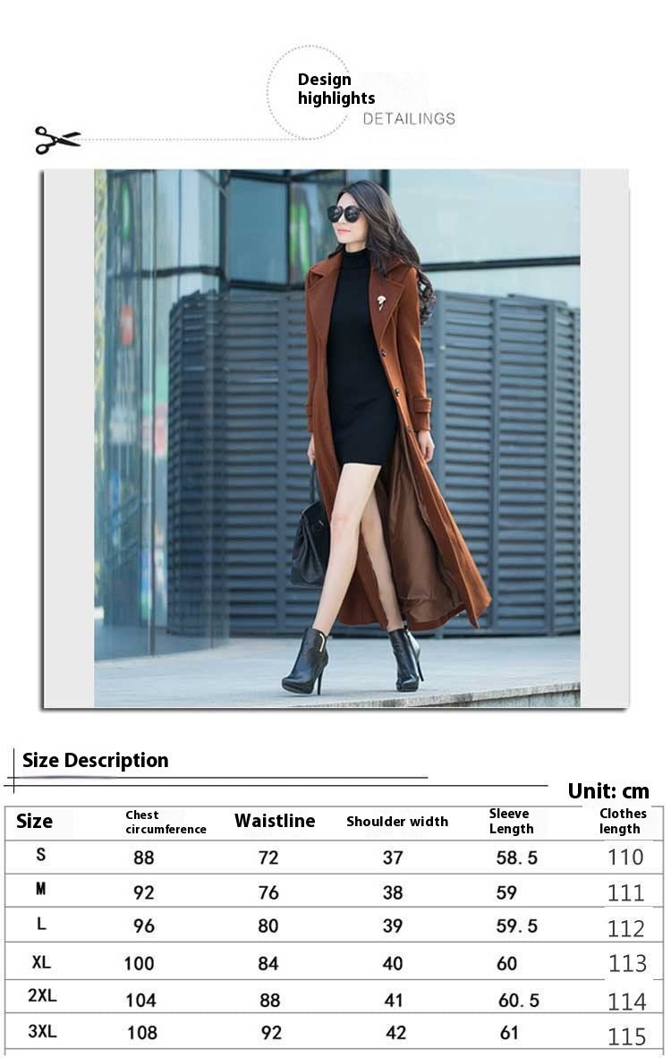 Thick Wool Slim-fit Hepburn Style Ultralong Overknee Overcoat For Women